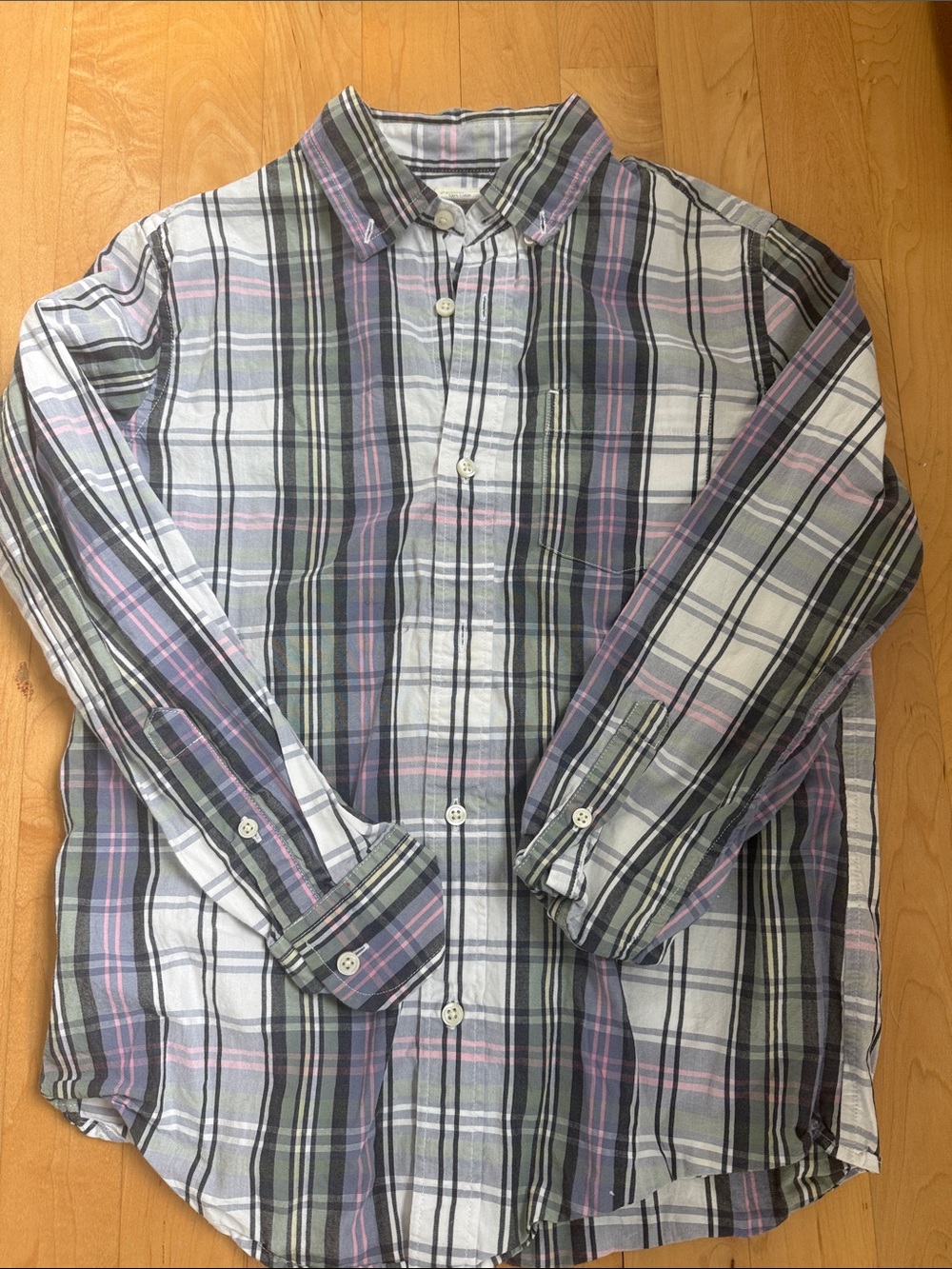 Crewcuts Plaid Button-Down Shirt in White, Gray & Pink